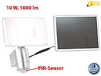 Luminea Solar-LED-Strahler aus Aluminium mit PIR-Sensor, 10 W, 1.000 lm, IP44; Wetterfester LED-Fluter (tageslichtweiß) Wetterfester LED-Fluter (tageslichtweiß) 