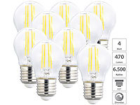 Luminea LED-Filament-Lampen im 9er-Set, G45, E27, 470 lm, 4 W, 6500 K, dimmbar; LED-Tropfen E27 (warmweiß) LED-Tropfen E27 (warmweiß) LED-Tropfen E27 (warmweiß) LED-Tropfen E27 (warmweiß) 
