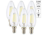 Luminea 6er-Set LED-Filament-Kerzen, B35, E14, 450 Lumen, 4 Watt; LED-Tropfen E27 (tageslichtweiß) LED-Tropfen E27 (tageslichtweiß) 