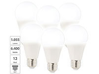 Luminea 6er-Set LED-Lampe E27, Klasse E, 9 W, tageslichtweiß 6400K; LED-Tropfen E27 (warmweiß) LED-Tropfen E27 (warmweiß) LED-Tropfen E27 (warmweiß) LED-Tropfen E27 (warmweiß) 
