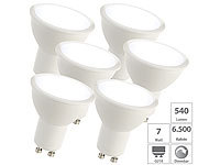 Luminea 6er-Set LED-Spots GU10, 7 Watt, 600 lm, F, 6.500 K, 100°; LED-Tropfen E27 (warmweiß) LED-Tropfen E27 (warmweiß) LED-Tropfen E27 (warmweiß) LED-Tropfen E27 (warmweiß) 