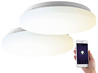 Luminea Home Control 2er-Set WLAN-LED-Deckenleuchten für Amazon Alexa&Google Assistant, 18W; WLAN-LED-Lampen E27 RGBW WLAN-LED-Lampen E27 RGBW 