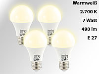 Luminea Lichtstarke LED-Lampe, 7W, E27, 2700K, A+ 480 lm, 180°, 4erSet