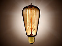 Luminea Vintage-Schmucklampe, konisch, mit gitterförmigem Glühdraht; LED-Tropfen E27 (warmweiß) LED-Tropfen E27 (warmweiß) LED-Tropfen E27 (warmweiß) LED-Tropfen E27 (warmweiß) 