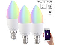 Luminea 3er-Set WLAN-LED-Lampen E14, RGB+W, kompatibel zu Amazon Alexa; LED-Tropfen E27 (warmweiß) LED-Tropfen E27 (warmweiß) 