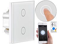 Luminea Home Control Touch-Doppel-Lichttaster, Amazon Alexa & Google Assistant kompatibel; WLAN-Unterputz-Steckdosen WLAN-Unterputz-Steckdosen WLAN-Unterputz-Steckdosen WLAN-Unterputz-Steckdosen 