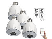 Luminea Home Control 4er-Set WLAN-E27-Lampenfassung, für Amazon Alexa & Google Assistant; WLAN-Steckdosen mit Stromkosten-Messfunktion, WLAN-LED-Lampen E27 RGBW WLAN-Steckdosen mit Stromkosten-Messfunktion, WLAN-LED-Lampen E27 RGBW WLAN-Steckdosen mit Stromkosten-Messfunktion, WLAN-LED-Lampen E27 RGBW WLAN-Steckdosen mit Stromkosten-Messfunktion, WLAN-LED-Lampen E27 RGBW 