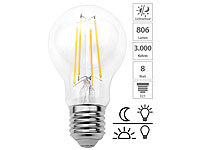 Luminea LED-Filament-Lampe mit Dämmerungssensor, E27, 8 W, 806 lm, warmweiß; LED-Tropfen E27 (warmweiß) 
