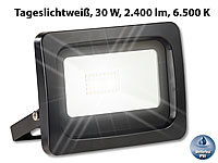 Luminea Wetterfester LED-Fluter, 30 W, 2.400 lm, IP65, 6.500 K, tageslichtweiß; Wasserfeste LED-Fluter (warmweiß) Wasserfeste LED-Fluter (warmweiß) 