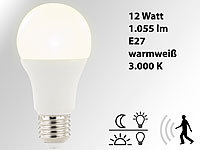 Luminea LED-Lampe mit Radar-Bewegungs und Lichtsensor, 12 W, E27, warmweiß; LED-Tropfen E27 (warmweiß) LED-Tropfen E27 (warmweiß) 