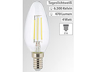 Luminea LED-Filament-Kerze, B35, E14, 470 lm, 4 W, 360°, 6.500 K; LED-Tropfen E27 (tageslichtweiß) LED-Tropfen E27 (tageslichtweiß) LED-Tropfen E27 (tageslichtweiß) 