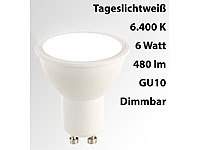 Luminea LED-Spot GU10, 6 Watt, 480 Lumen, A+, tageslichtweiß 6.500 K, dimmbar; LED-Tropfen E27 (warmweiß) LED-Tropfen E27 (warmweiß) 