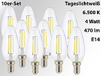 Luminea LED-Filament-Kerze, B35, E14, 470 lm, 4 W, 360°, 6.500 K, 10er-Set; LED-Tropfen E27 (tageslichtweiß) LED-Tropfen E27 (tageslichtweiß) 