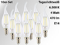 Luminea LED-Filament-Kerze, Ba35, E14, 470 lm, 4 W, 360°, 6.500 K, 10er-Set; LED-Tropfen E27 (tageslichtweiß) LED-Tropfen E27 (tageslichtweiß) 