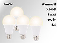 Luminea LED-Lampe, E27, 8 Watt, 600 Lumen, 270°, warmweiß, 4er-Set; LED-Spots GU10 (warmweiß) LED-Spots GU10 (warmweiß) 