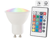Luminea LED-Spot GU10, RGB & warmweiß, 4 Watt, 300 Lumen, A+, Fernbedienung; LED-Spots GU10 (warmweiß) LED-Spots GU10 (warmweiß) 