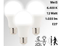 Luminea 3 LED-Lampen mit Radar-Bewegungs & Lichtsensor, 12 W, E27, TW; LED-Tropfen E27 (warmweiß) LED-Tropfen E27 (warmweiß) 
