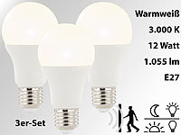 Luminea LED-Lampe mit Radar-Bewegungs und Lichtsensor, 12 Watt, E27, 3er-Set