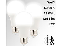 Luminea 3 LED-Lampen mit Radar-Bewegungssensor, 12 W, E27, 6.400 K, TW; LED-Tropfen E27 (warmweiß) LED-Tropfen E27 (warmweiß) 
