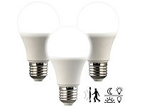 Luminea 3er-Set LED-Lampe, Bewegungs-/Lichtsensor, 806 lm, E27, tageslichtweiß; LED-Tropfen E27 (warmweiß) LED-Tropfen E27 (warmweiß) 