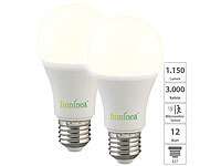 Luminea 2er-Set LED-Lampen mit Radar-Sensor, E27, 12 Watt, 1.150 lm, F, 3000 K; LED-Tropfen E27 (warmweiß) LED-Tropfen E27 (warmweiß) LED-Tropfen E27 (warmweiß) LED-Tropfen E27 (warmweiß) 