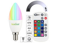 Luminea LED-Kerze E14, RGBW, 4,8 W (ersetzt 40 W), 470 Lumen, dimmbar; LED-Tropfen E27 (warmweiß) LED-Tropfen E27 (warmweiß) LED-Tropfen E27 (warmweiß) LED-Tropfen E27 (warmweiß) 