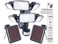 Luminea 2er-Set 3-fach-Solar-LED-Fluter für außen, PIR-Sensor, 32 W, 1.500 lm; Wetterfester LED-Fluter (tageslichtweiß) Wetterfester LED-Fluter (tageslichtweiß) 