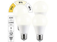 Luminea 4er-Set LED-Lampe E27 9W (ers. 75W) 3-stufig dimmbar 830 lm warmweiß; LED-Tropfen E27 (warmweiß) LED-Tropfen E27 (warmweiß) LED-Tropfen E27 (warmweiß) LED-Tropfen E27 (warmweiß) 