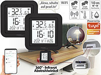 Luminea Home Control 2er-Set lernfähige IR-Fernbedienungen, Temperatur/Luftfeuchte, App; WLAN-Temperatur- & Luftfeuchtigkeits-Sensoren mit App und Sprachsteuerung WLAN-Temperatur- & Luftfeuchtigkeits-Sensoren mit App und Sprachsteuerung WLAN-Temperatur- & Luftfeuchtigkeits-Sensoren mit App und Sprachsteuerung WLAN-Temperatur- & Luftfeuchtigkeits-Sensoren mit App und Sprachsteuerung 