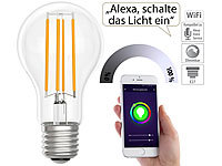 Luminea Home Control LED-Filament-Lampe, komp. zu Amazon Alexa & Google Assistant, 2700 K; WLAN-LED-Lampen E27 RGBW WLAN-LED-Lampen E27 RGBW WLAN-LED-Lampen E27 RGBW WLAN-LED-Lampen E27 RGBW 