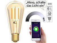 Luminea Home Control LED-Filament-Lampe, komp. zu Amazon Alexa & Google Assistant, 2200 K; WLAN-LED-Lampen E27 RGBW WLAN-LED-Lampen E27 RGBW WLAN-LED-Lampen E27 RGBW WLAN-LED-Lampen E27 RGBW 