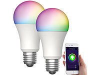 Luminea Home Control 2er-Set WLAN-LED-Lampen, für Amazon Alexa, GA, E27, RGBW, 15 W; WLAN-Steckdosen mit Stromkosten-Messfunktion WLAN-Steckdosen mit Stromkosten-Messfunktion 