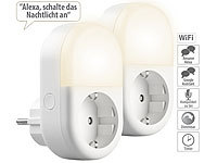 Luminea Home Control 2er-Set WLAN-Steckdose mit LED-Nachtlicht, App & Sprachsteuerung, 16 A; WLAN-Steckdosen mit Stromkosten-Messfunktion WLAN-Steckdosen mit Stromkosten-Messfunktion WLAN-Steckdosen mit Stromkosten-Messfunktion 