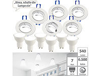 Luminea 6er-Set Alu-Einbaustrahler-Rahmen, weiß, inklusive LED-Spots; LED-Tropfen E27 (warmweiß) LED-Tropfen E27 (warmweiß) LED-Tropfen E27 (warmweiß) LED-Tropfen E27 (warmweiß) 