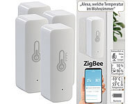 Luminea Home Control 4er-Set ZigBee-Temperatur & Luftfeuchtigkeits-Sensoren mit App; WLAN-Gateways mit Bluetooth WLAN-Gateways mit Bluetooth WLAN-Gateways mit Bluetooth 