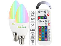 Luminea 2er-Set LED-Kerzen E14, RGBW, 4,8 W (ersetzt 40 W), 470 Lumen, dimmbar; LED-Tropfen E27 (warmweiß) LED-Tropfen E27 (warmweiß) LED-Tropfen E27 (warmweiß) 