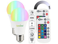 Luminea 2er-Set LED-Lampen E27, RGBW, 8 W (ersetzt 75 W), 806 Lumen, dimmbar; LED-Tropfen E27 (warmweiß) LED-Tropfen E27 (warmweiß) LED-Tropfen E27 (warmweiß) 
