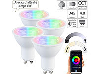 Luminea Home Control 4er-Set LED-Spots GU10, RGB-CCT, 4,8 W (ersetzt 35 W), für ZigBee; WLAN-LED-Lampen E27 RGBW WLAN-LED-Lampen E27 RGBW WLAN-LED-Lampen E27 RGBW 