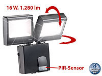 Luminea Duo-LED-Außenstrahler mit PIR-Sensor, 16 Watt, 1.280 lm, IP44; Wasserfeste LED-Fluter (warmweiß) Wasserfeste LED-Fluter (warmweiß) 