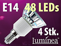 Luminea Dimmbare SMD-LED-Lampe, E14, 48 LEDs, warmweiß, 250lm, 4er-Set