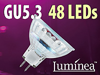Luminea SMD-LED-Lampe GU5.3, 48 LEDs, 12V, weiß, 270 lm; LED-Spots GU10 (warmweiß), LED-Tropfen E27 (tageslichtweiß) 