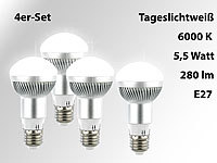 Luminea LED-Energiespar-Reflektorlampe E27, R63, 6000 K, 280 lm, 5,5 W,4er-Set; LED-Tropfen E27 (warmweiß) 