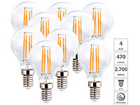 Luminea 9er-Set LED-Filament-Lampen, G45, E14, 470 lm, 4 W, 2700 K, dimmbar, E; LED-Tropfen E27 (warmweiß) LED-Tropfen E27 (warmweiß) LED-Tropfen E27 (warmweiß) LED-Tropfen E27 (warmweiß) 