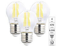 Luminea LED-Filament-Lampen im 3er-Set, G45, E27, 470 lm, 4 W, 6500 K, dimmbar; LED-Tropfen E27 (warmweiß) LED-Tropfen E27 (warmweiß) LED-Tropfen E27 (warmweiß) LED-Tropfen E27 (warmweiß) 