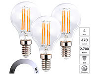 Luminea 3er-Set LED-Filament-Lampen, G45, E14, 470 lm, 4 W, 2700 K, dimmbar, E; LED-Tropfen E27 (warmweiß) LED-Tropfen E27 (warmweiß) LED-Tropfen E27 (warmweiß) LED-Tropfen E27 (warmweiß) 