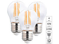 Luminea 3er-Set LED-Filament-Lampen, G45, E27, 470 lm, 4 W, 2700 K, dimmbar; LED-Tropfen E27 (warmweiß) LED-Tropfen E27 (warmweiß) LED-Tropfen E27 (warmweiß) LED-Tropfen E27 (warmweiß) 