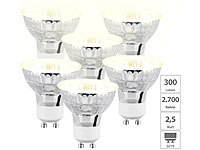 Luminea 6er-Set LED-Spots GU10 Glasgehäuse, 2,5W (ersetzt 25W) 300lm, warmweiß; LED-Tropfen E27 (warmweiß) LED-Tropfen E27 (warmweiß) LED-Tropfen E27 (warmweiß) LED-Tropfen E27 (warmweiß) 