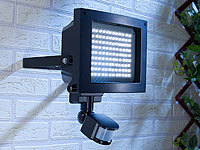 Luminea Außenstrahler 130x 0,06-W-LEDs, PIR-Sensor, Spritzwasserschutz; LED-Solar-Fluter mit Bewegungsmelder LED-Solar-Fluter mit Bewegungsmelder 