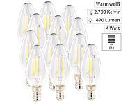 Luminea 12er-Set LED-Filament-Kerze E14, E, 4,2 Watt, 470 lm, 345°, warmweiß