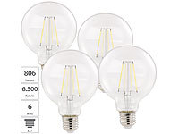 Luminea 4er-Set LED-Filament-Birnen, E27, E, 6 W, 806 lm, 345°; LED-Tropfen E27 (warmweiß) LED-Tropfen E27 (warmweiß) LED-Tropfen E27 (warmweiß) 